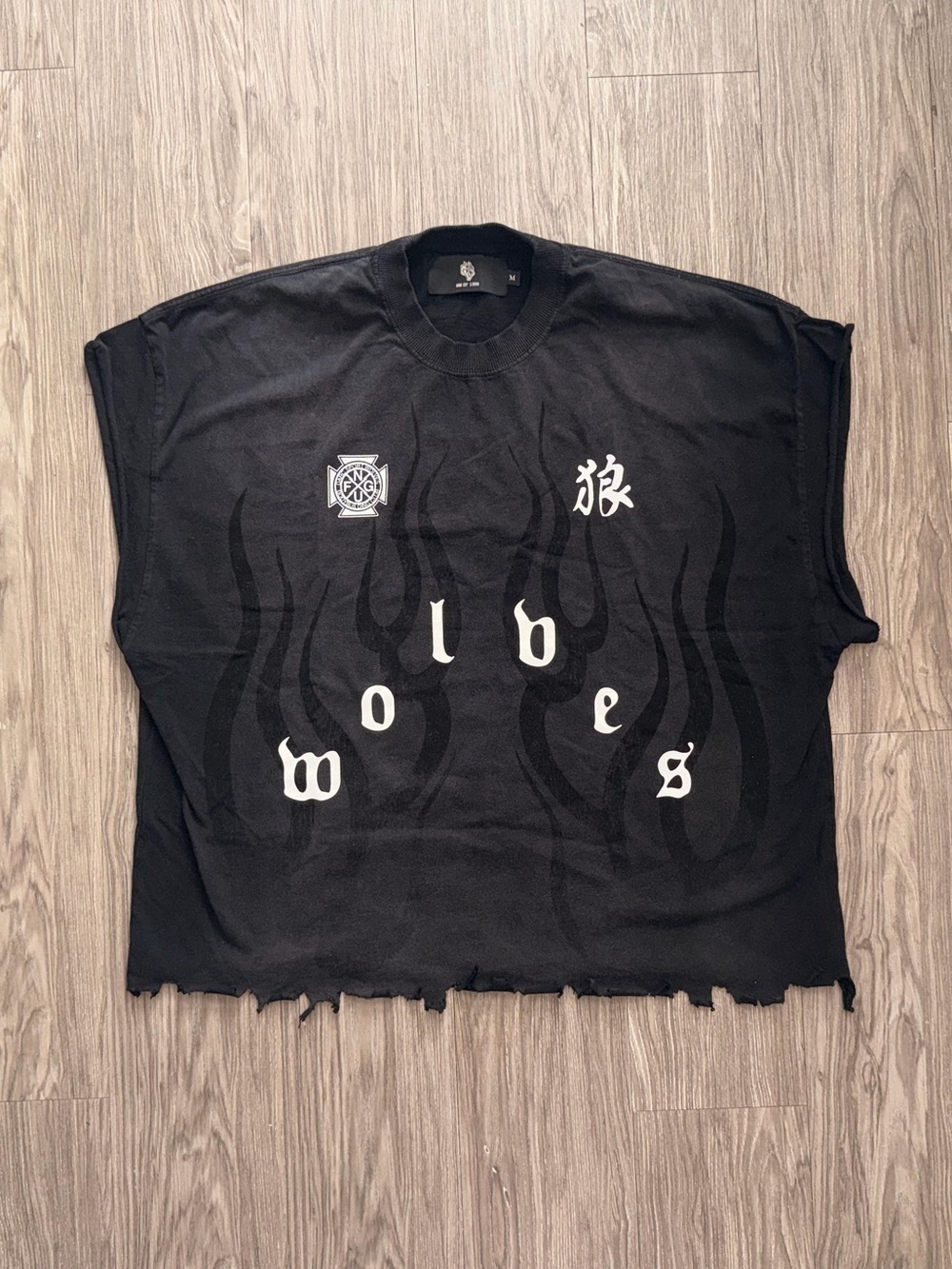 Darc Sport Bushido Ch 1 Distressed Cropped Shirt Black Men Sz M Logo Gym Athlete